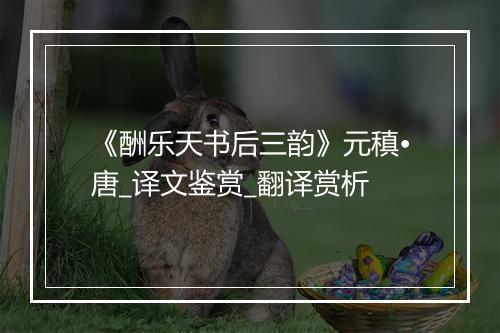 《酬乐天书后三韵》元稹•唐_译文鉴赏_翻译赏析