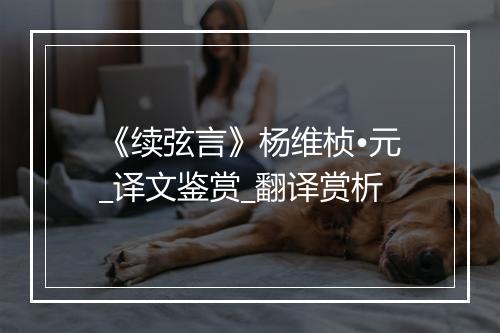 《续弦言》杨维桢•元_译文鉴赏_翻译赏析