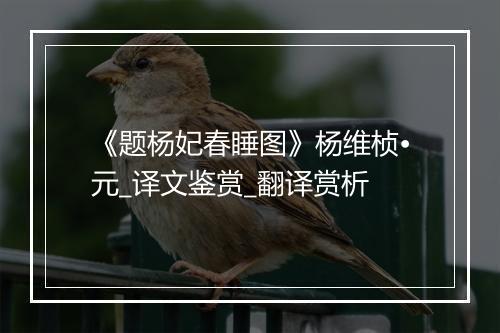 《题杨妃春睡图》杨维桢•元_译文鉴赏_翻译赏析