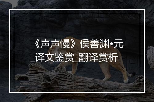 《声声慢》侯善渊•元_译文鉴赏_翻译赏析