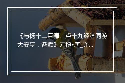 《与杨十二巨源、卢十九经济同游大安亭，各赋》元稹•唐_译文鉴赏_翻译赏析