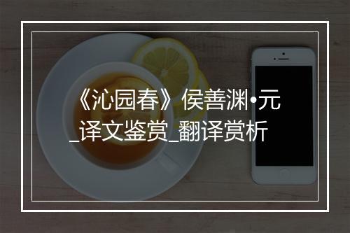 《沁园春》侯善渊•元_译文鉴赏_翻译赏析