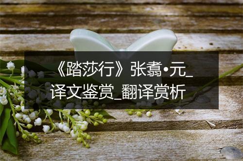 《踏莎行》张翥•元_译文鉴赏_翻译赏析