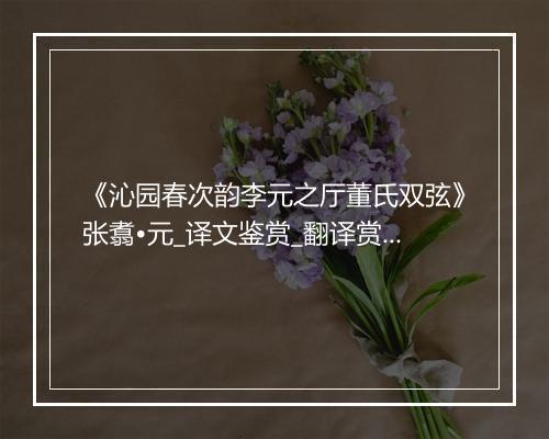 《沁园春次韵李元之厅董氏双弦》张翥•元_译文鉴赏_翻译赏析