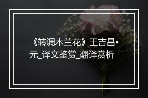 《转调木兰花》王吉昌•元_译文鉴赏_翻译赏析