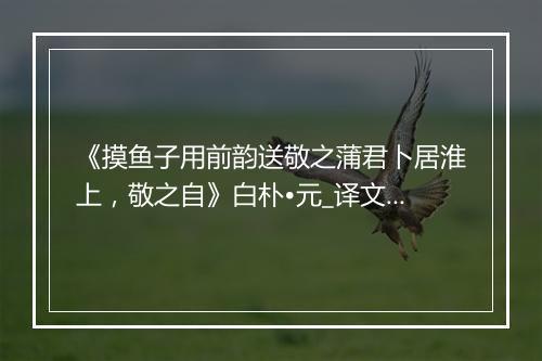 《摸鱼子用前韵送敬之蒲君卜居淮上，敬之自》白朴•元_译文鉴赏_翻译赏析