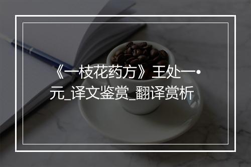 《一枝花药方》王处一•元_译文鉴赏_翻译赏析