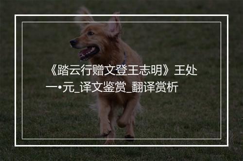 《踏云行赠文登王志明》王处一•元_译文鉴赏_翻译赏析