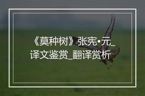 《莫种树》张宪•元_译文鉴赏_翻译赏析