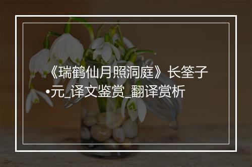 《瑞鹤仙月照洞庭》长筌子•元_译文鉴赏_翻译赏析