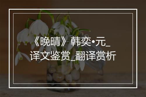 《晚晴》韩奕•元_译文鉴赏_翻译赏析