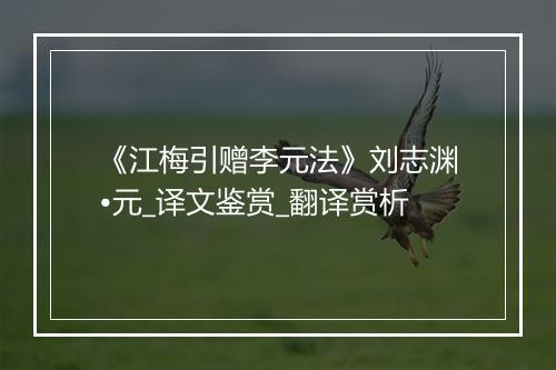 《江梅引赠李元法》刘志渊•元_译文鉴赏_翻译赏析