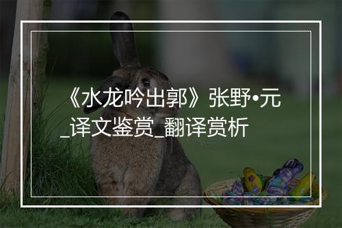 《水龙吟出郭》张野•元_译文鉴赏_翻译赏析