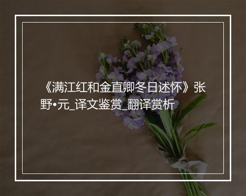 《满江红和金直卿冬日述怀》张野•元_译文鉴赏_翻译赏析