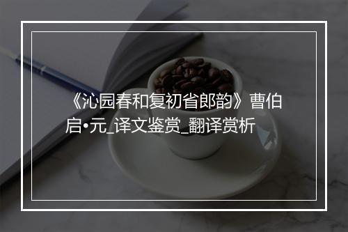 《沁园春和复初省郎韵》曹伯启•元_译文鉴赏_翻译赏析