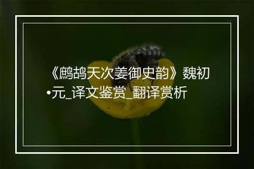 《鹧鸪天次姜御史韵》魏初•元_译文鉴赏_翻译赏析