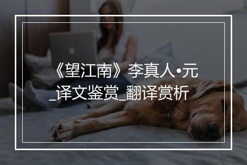 《望江南》李真人•元_译文鉴赏_翻译赏析