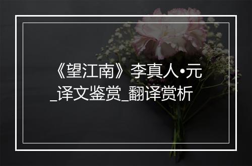 《望江南》李真人•元_译文鉴赏_翻译赏析