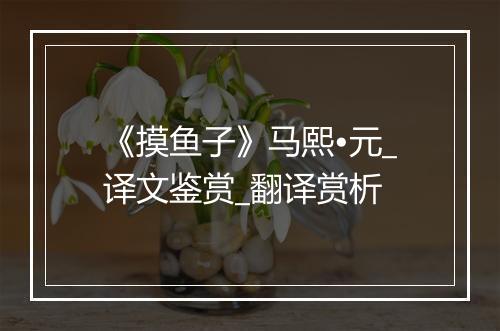 《摸鱼子》马熙•元_译文鉴赏_翻译赏析