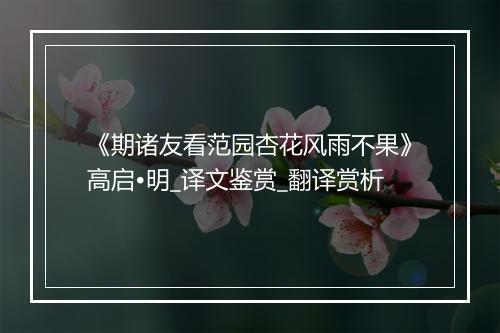 《期诸友看范园杏花风雨不果》高启•明_译文鉴赏_翻译赏析