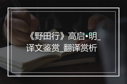 《野田行》高启•明_译文鉴赏_翻译赏析