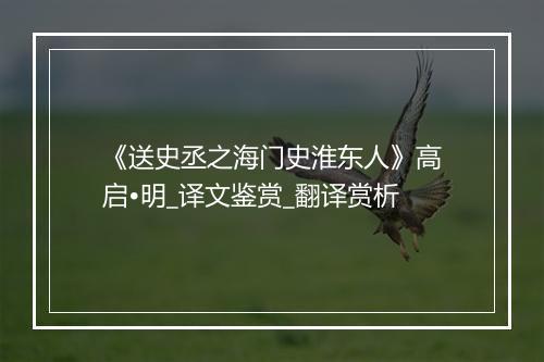 《送史丞之海门史淮东人》高启•明_译文鉴赏_翻译赏析