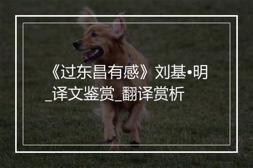 《过东昌有感》刘基•明_译文鉴赏_翻译赏析