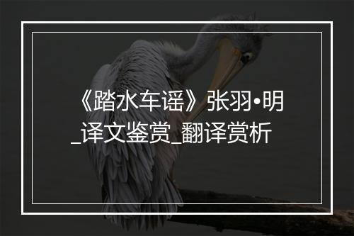 《踏水车谣》张羽•明_译文鉴赏_翻译赏析