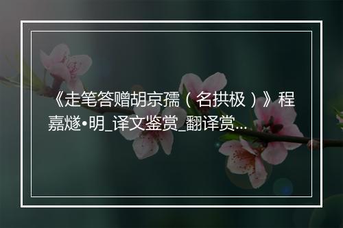 《走笔答赠胡京孺（名拱极）》程嘉燧•明_译文鉴赏_翻译赏析