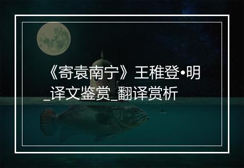 《寄袁南宁》王稚登•明_译文鉴赏_翻译赏析