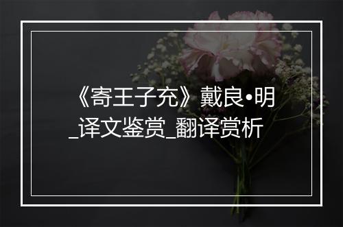 《寄王子充》戴良•明_译文鉴赏_翻译赏析