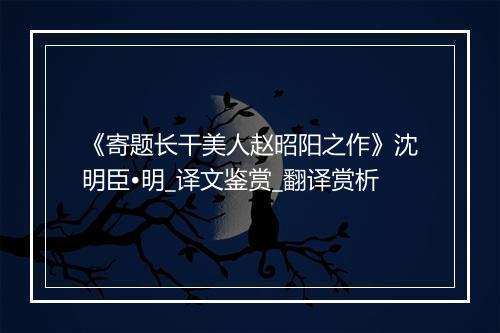 《寄题长干美人赵昭阳之作》沈明臣•明_译文鉴赏_翻译赏析