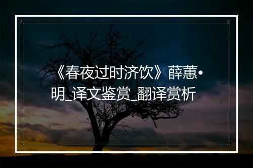 《春夜过时济饮》薛蕙•明_译文鉴赏_翻译赏析