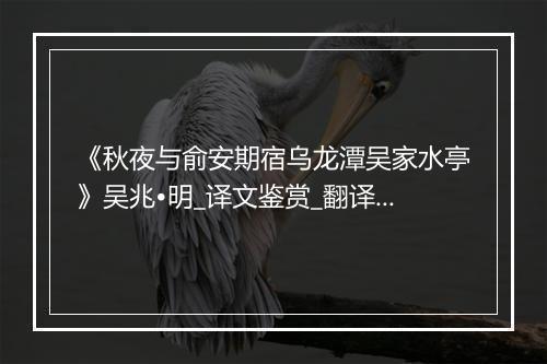 《秋夜与俞安期宿乌龙潭吴家水亭》吴兆•明_译文鉴赏_翻译赏析