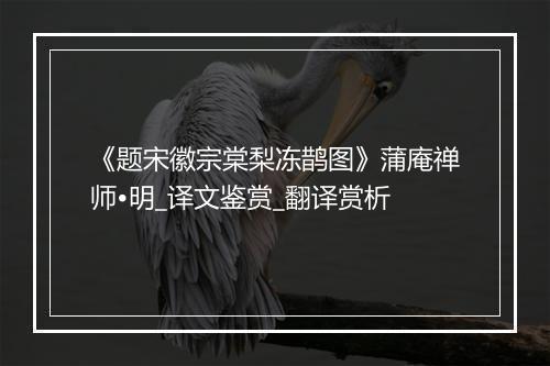 《题宋徽宗棠梨冻鹊图》蒲庵禅师•明_译文鉴赏_翻译赏析