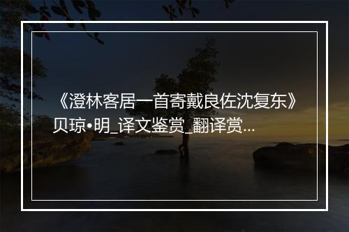 《澄林客居一首寄戴良佐沈复东》贝琼•明_译文鉴赏_翻译赏析