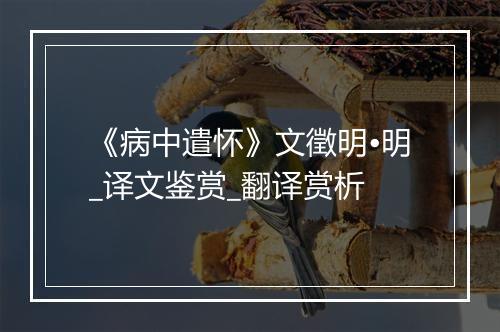 《病中遣怀》文徵明•明_译文鉴赏_翻译赏析