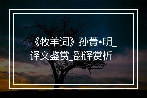 《牧羊词》孙蕡•明_译文鉴赏_翻译赏析