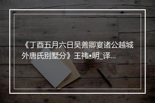 《丁酉五月六日吴善卿宴诸公越城外唐氏别墅分》王祎•明_译文鉴赏_翻译赏析