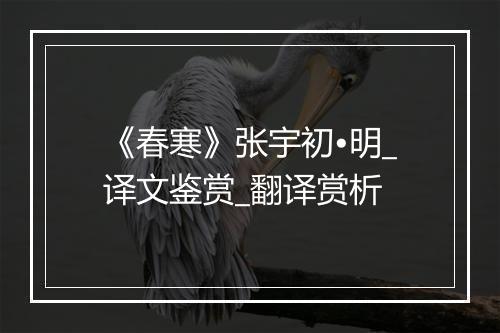 《春寒》张宇初•明_译文鉴赏_翻译赏析