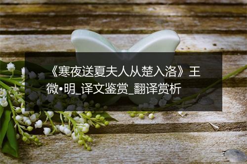 《寒夜送夏夫人从楚入洛》王微•明_译文鉴赏_翻译赏析