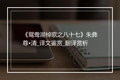 《鸳鸯湖棹歌之八十七》朱彝尊•清_译文鉴赏_翻译赏析