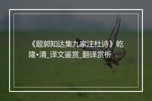 《题郭知达集九家注杜诗》乾隆•清_译文鉴赏_翻译赏析