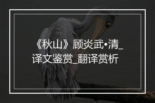 《秋山》顾炎武•清_译文鉴赏_翻译赏析