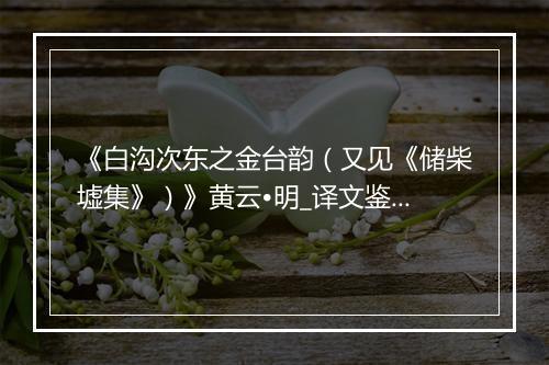 《白沟次东之金台韵（又见《储柴墟集》）》黄云•明_译文鉴赏_翻译赏析