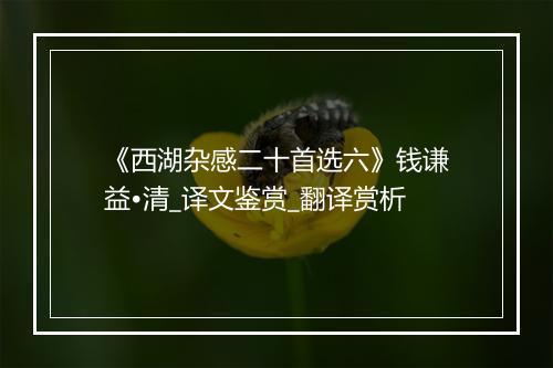 《西湖杂感二十首选六》钱谦益•清_译文鉴赏_翻译赏析