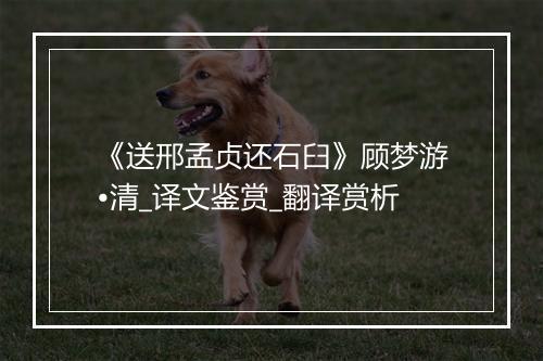 《送邢孟贞还石臼》顾梦游•清_译文鉴赏_翻译赏析