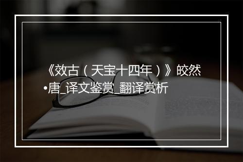 《效古（天宝十四年）》皎然•唐_译文鉴赏_翻译赏析