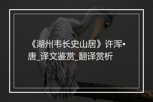 《湖州韦长史山居》许浑•唐_译文鉴赏_翻译赏析