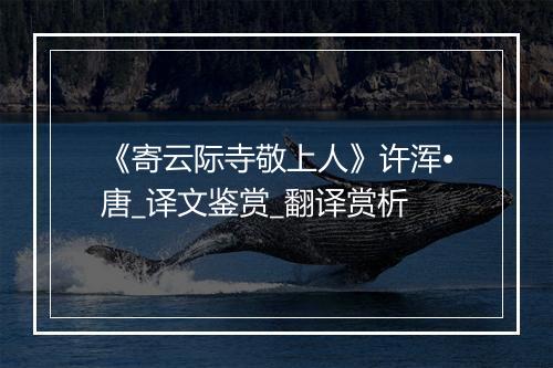 《寄云际寺敬上人》许浑•唐_译文鉴赏_翻译赏析